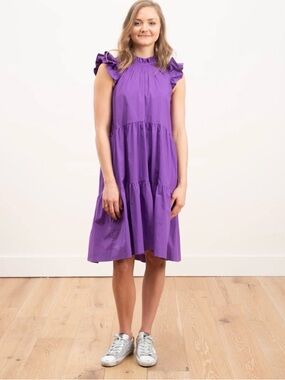 Sea New York Tabitha Tiered Dress Poplin Cotton Grape Purple Size 0